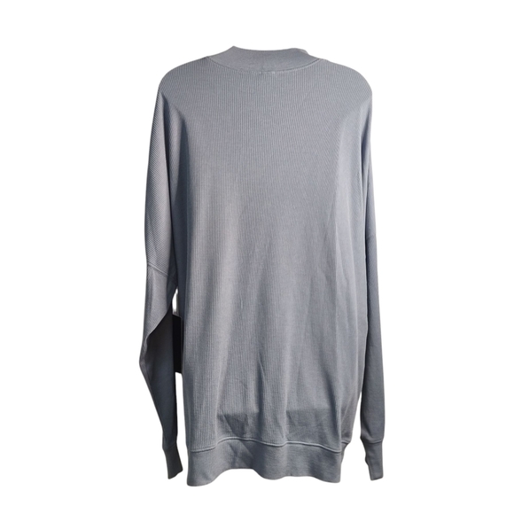 Mono b Blouse Women's Gray Waffle Pullover Stretch Comfy Crewneck Top Sz L NWT - Picture 2 of 9